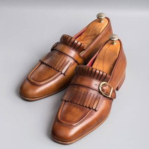 Men’s Leather Fringe Monk Strap Loafer Shoe