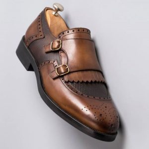 Men’s Double Monk Strap Brogue Leather Shoe